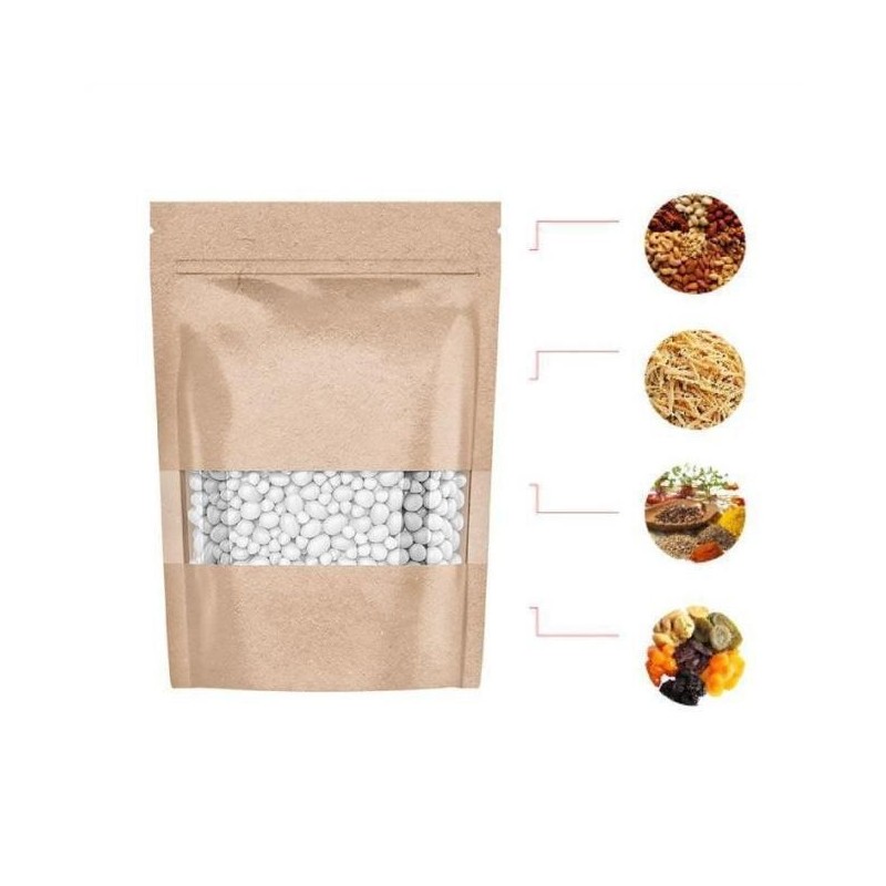 Σακουλάκι Τροφίμων Kraft Doypack Ziplock 18x8x25+3cm με Παράθυρο 100τμχ