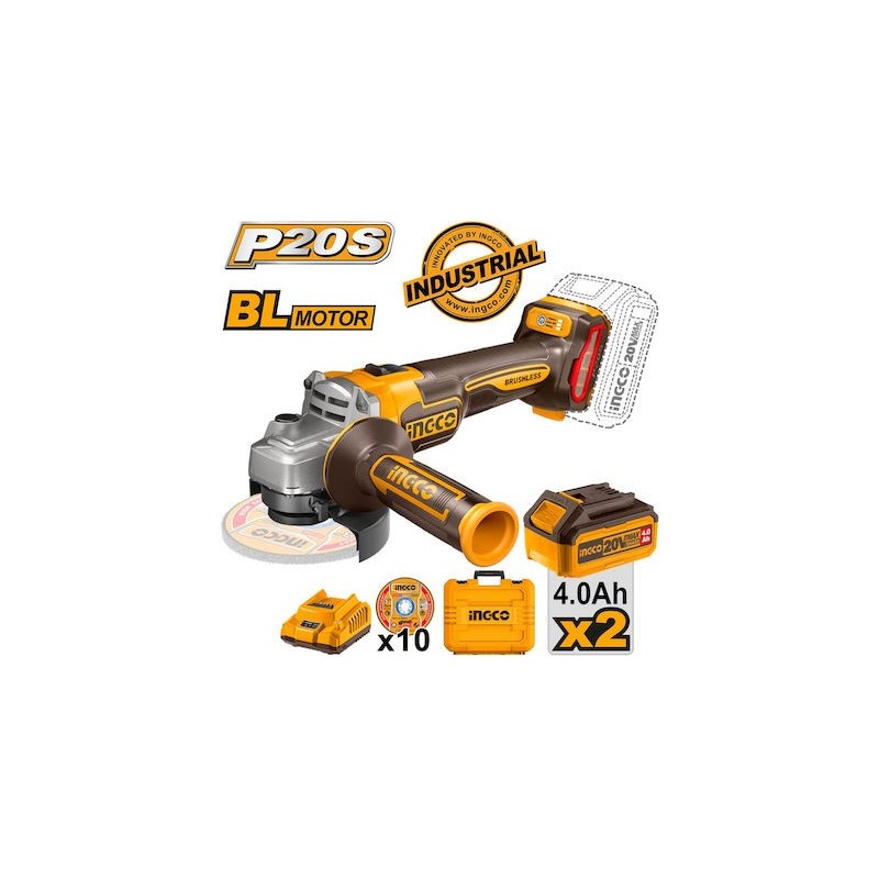 Ingco Τροχός 115mm Μπαταρίας Brushless 2x4Ah