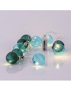 ΣΕΙΡΑ, 10 LED 5mm, ΜΕ ΠΡΑΣΙΝΕΣ ΓΥΑΛΙΝΕΣ ΜΠΑΛΕΣ 6cm, ΜΠΑΤΑΡΙΑΣ 3xAA, ΔΙΑΦΑΝΟ PVC ΚΑΛΩΔΙΟ, ΘΕΡΜΟ ΛΕΥΚΟ, ΑΝΑ 15cm, ΠΡΟΕΚΤΑΣΗ ΠΑΡΟΧΗ