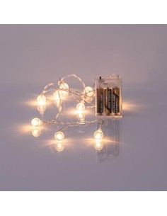 ΣΕΙΡΑ, 10 LED 5mm, ΜΕ ΑΚΡΥΛΙΚΕΣ ΔΙΑΦΑΝΕΣ ΜΠΑΛΕΣ 1,8cm, ΜΠΑΤΑΡΙΑΣ 3xAA, ΔΙΑΦΑΝΟ PVC ΚΑΛΩΔΙΟ, ΘΕΡΜΟ ΛΕΥΚΟ LED, ΑΝΑ 15cm, ΠΡΟΕΚΤΑΣΗ